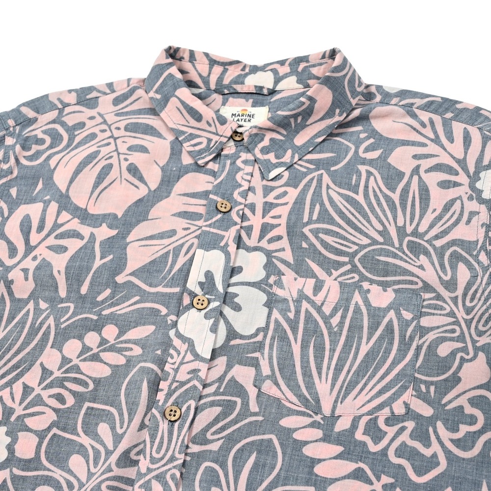 Marine Layer Men's M/L Floral Button Up Shirt Multi Tropical Reverse Print Beach